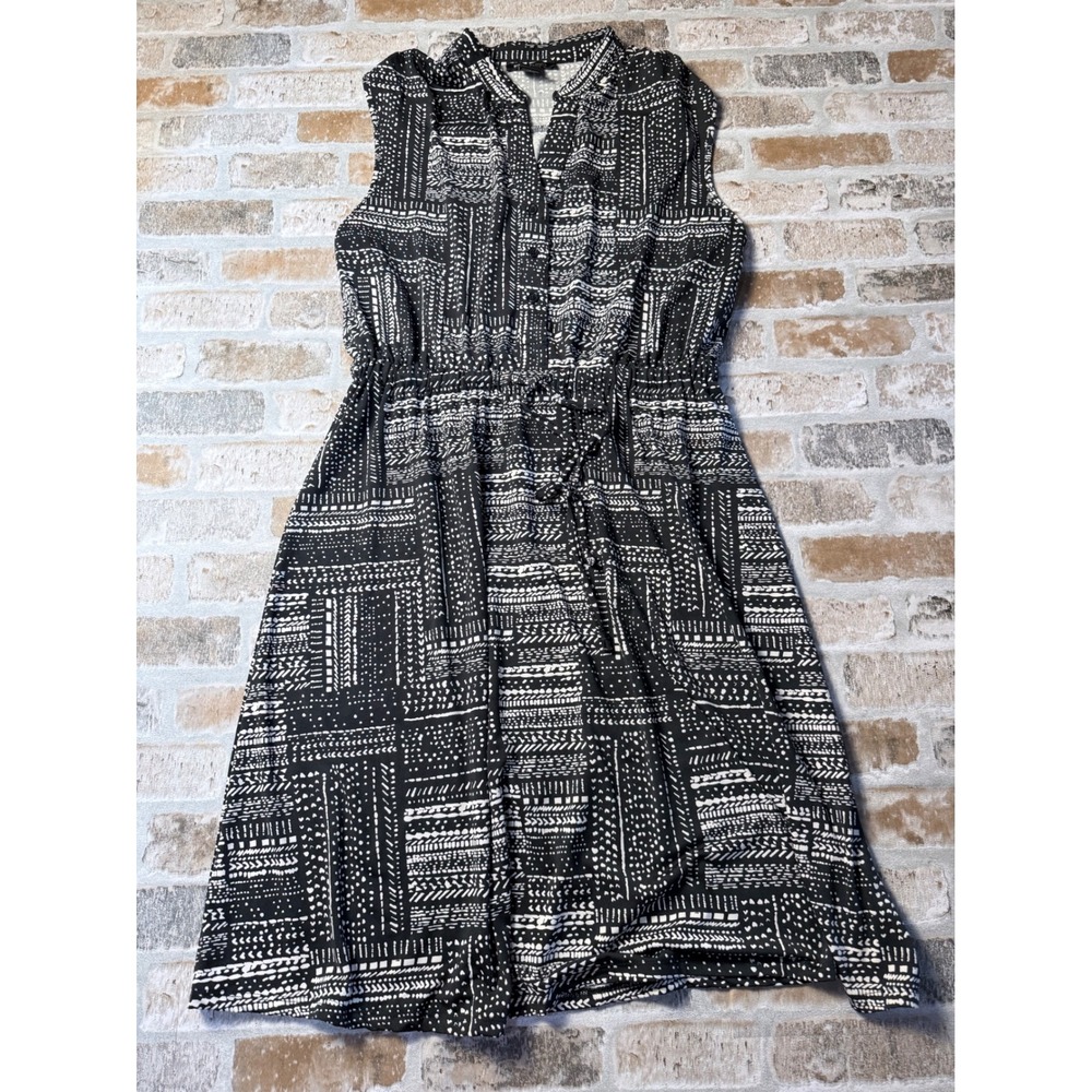 Robert‎ Louis Womens Black White Geometric Tribal Print Sleeveless Midi Dress M